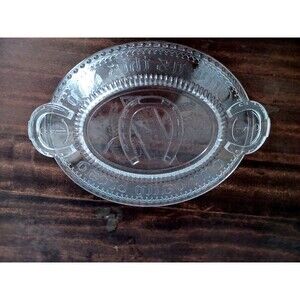 Antique Late 1880's Glass Bread Platter Adams & Co Horseshoe Anchor Prayer Rug